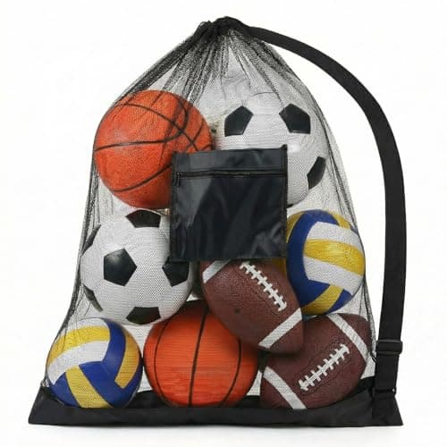 Image of Bremorou Heavy Duty Sports Ball Bag, Mesh Gym Bag, Drawstring Sport Equipment Storage Bags, Extra Large Football Mesh 39.3" x 29.5" Storage Bags with Pocket, Adjustable Shoulder Strap for Gym, Beach