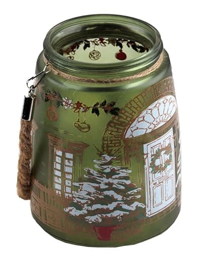 Image of SiL Interiors Christmas Large Glass Lantern Candle Holder Ornament - Green Victorian House