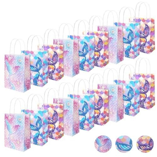 Image of AMFUN 18PCS Mermaid Paper Party Bags,Gift Paper Bags with Handles,Snack Paper Gift Bags,Candy Paper Bags for Children's Birthday Party, Ocean Themed Wedding,Baby Shower-(21 * 15 * 8cm)