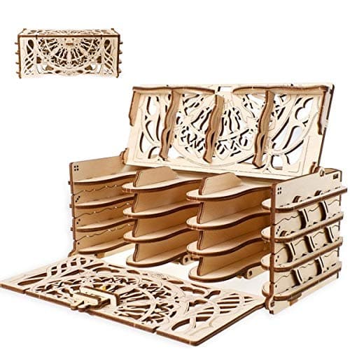 Image of UGEARS 70068 3D Model Kit Board Games Card Holder Wooden Card Holder for 12 Card Packages Wooden Kit Card Games for Adults Model Making Set Game Accessories