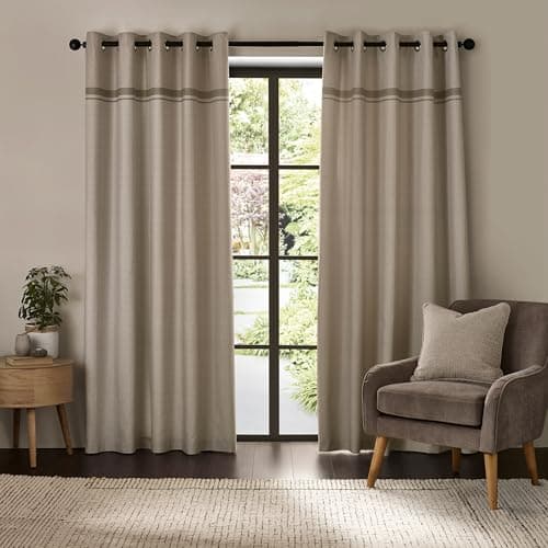 Image of Catherine Lansfield Melville 90x90 Inch Lined Eyelet Curtains Two Panels Natural