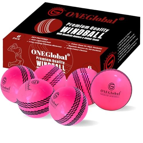 Image of ONEGlobal Premium Windball Soft Cricket Ball | Durable & Safe, Colour Seam, True Bounce & Swing | Wind Ball for Outdoor & Indoor Practice, Coaching, Garden & Beach Games (6-Pink)
