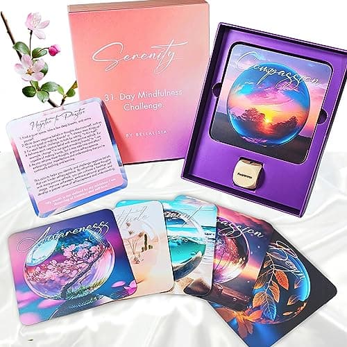 Image of Mindfulness Gifts for Women & Men, 31 Day Challenge Cards with Positive Affirmations. For Meditation Wellness Anxiety & Spiritual Self Care Wellbeing Ideal Birthday Present Christmas Stocking Filler