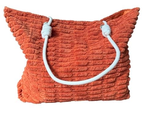 Image of Solis Accessories Extra Large Beach Holiday Tote Bag with Towelling Fabric, 52 x 40 x 12 cm, Magnetic Closure, XL (Orange)