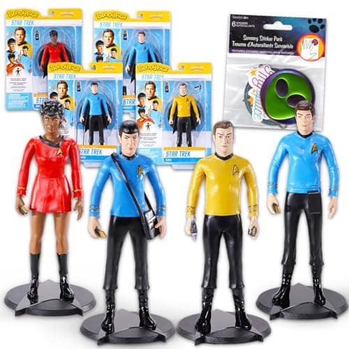 Image of Paramount Star Trek Collectible Figures Set - The Original Series Bundle with 4 Action Figures: Kirk, Spock, McCoy, and Uhura Plus Stickers | 7" Star Trek Toys