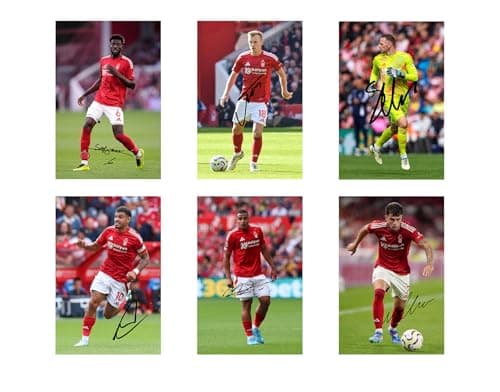 Image of Set of 18 Individual Nottingham Forest 2024/5 Football Players Signed 6X4 Inch Photo Prints With Pre Printed Signatures That Would Make A Great Gift For Any Fan.