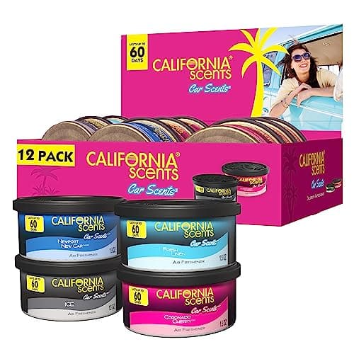 Image of California Scents, Car Air Fresheners Can, Assorted Scents, Pack of 12, Strong Adjustable Long-Lasting Fragrance, Eliminates Odour