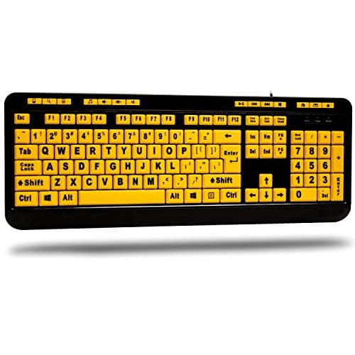 Image of ADESSO AKB-132UY - Luminous 4 X Large Print Multimedia Desktop USB Keyboard, Black Yellow