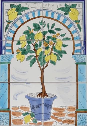 Image of Tile Picture Ceramic Tiles Oriental Hand Painted Wall Tiles Mediterranean 45 x 30 cm
