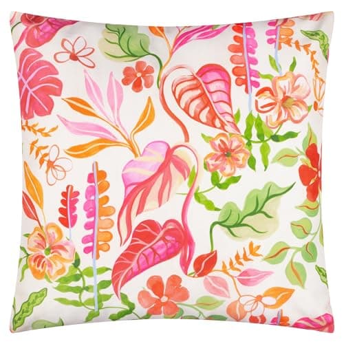 Image of furn. Tropical Bloom Polyester Filled Cushion – Reversible Water Resistant Tropical Leaf Outdoor Decorative Pillow (Natural - 45x45cm)