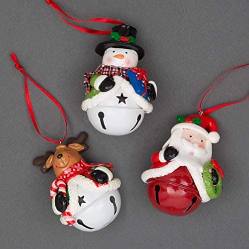 Image of Christmas Tree Hanging Decorations Santa Snowman Reindeer with Jingle Bells Xmas Tree Wall Home Décor Ornaments 3pcs Set