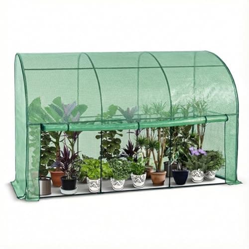 Image of VOUNOT® Lean to Wall Greenhouse, Walk-In with Zipped Roll-Up Door, PE Cover 135g/m2 Small Grow House for Vegetables Plants Flowers Garden & Outdoor 300x100x180cm, Green