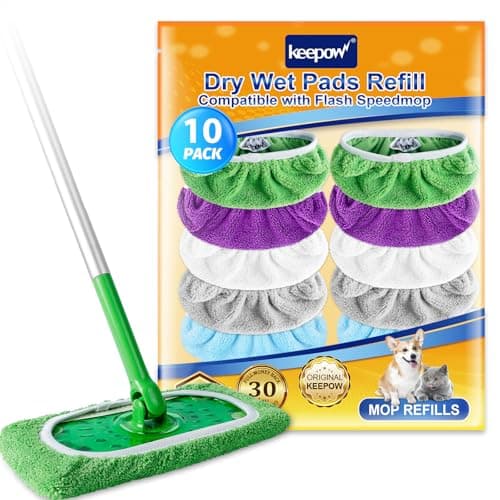 Image of KEEPOW Reusable Microfibre Refill Pads compatible with Flash Mop, Machine Washable Refills for Flash Speed Mop Refill Wipes, for Hardwood Floor Cleaning, 8 Pack