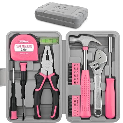 Image of Hi-Spec Pink Tool Set 20-Piece. Ladies’ Starter Basic Hand Tools in a Compact Toolbox Case for Household and Office Repairs and Maintenance.