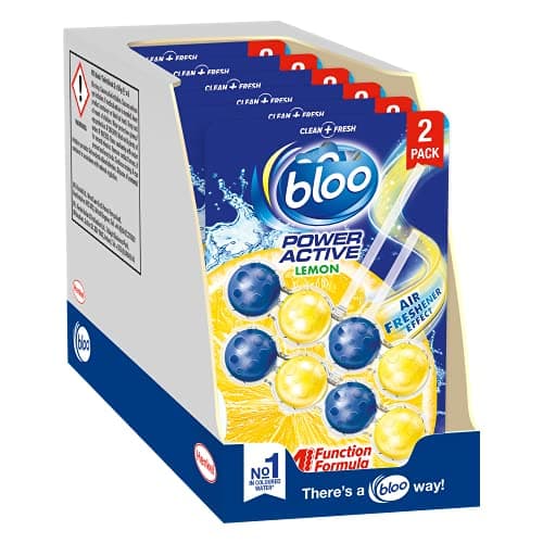 Image of Bloo Power Active Toilet Rim Block Lemon, with Anti-Limescale, Cleaning Foam, Dirt Protection and Extra Freshness - 2x6 pack (12 rimblocks)
