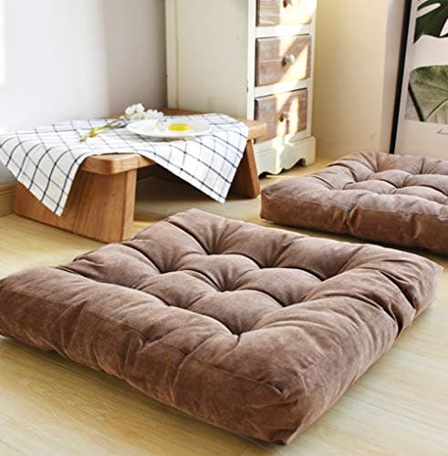 Image of HIGOGOGO Thicken Tufted Cushion, Solid Square Seat Pillow Corduroy Chair Pad, Soft Tatami Large Floor Cushion for Yoga Meditation in Living Room Balcony Office Outdoor (Coffee, 55x55 cm)