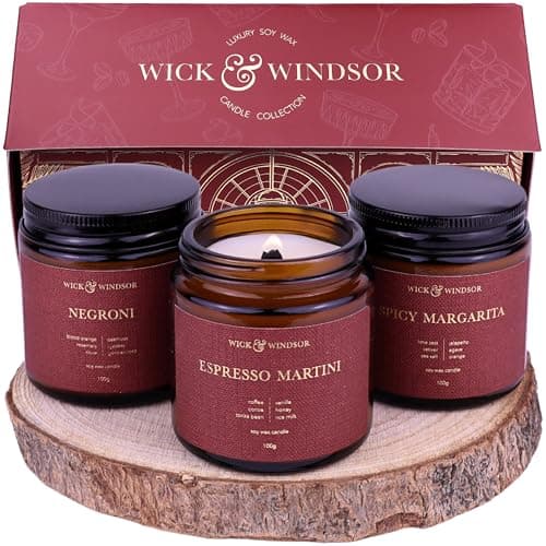 Image of Wick & Windsor | Scented Candle Gift Set | Cocktail Collection | 3 Luxury Soy Wax Candles | Wooden Wick | 3×100g | Coffee, Blood Orange & Lime | Gift for Her & Him — Birthday, Christmas & Housewarming