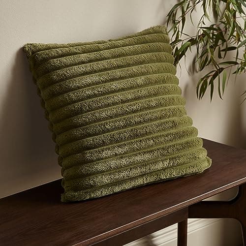 Image of Catherine Lansfield Cosy Ribbed Faux Fur 45x45cm Cushion Olive Green