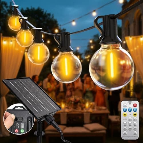 Image of btfarm 30M/98FT Solar Festoon Lights Outdoor with Remote, 40+2 LED Garden String Light USB & Solar Powered G40 Shatterproof Bulb, Waterproof Dimmable Hanging Lighting for Outside Gazebo Fence Wedding