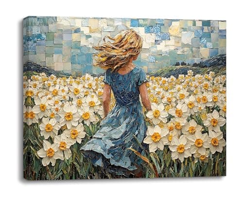 Image of Piy Painting Canvas Prints, Flower Sea Decorative Art Painting, Girl Modern Poster, Back Canvas Wall Art, Easy To Hang For Bedroom Entrance Hallway Cafe Kitchen Wall Decoration, 12x16 inch/30x40 cm
