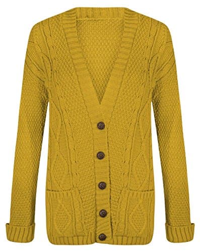 Image of Purple Hanger New Womens Everyday Long Sleeve Button Top Ladies Chunky Aran Cable Knit Grandad Cardigan (12-14 ML, Mustard)