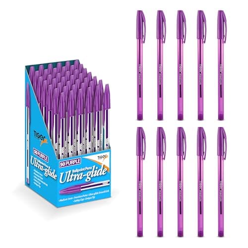 Image of Lotus Pack of 10 Coloured Ink Medium Point Nib Ultra Glide Smooth Ink Precision Ballpoint Pens (Purple, 10 Pack)