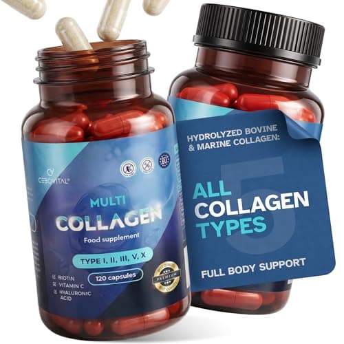 Image of Multi Collagen Supplement for Women & Men - Hydrolyzed Bovine & Marine Collagen Type I, II, III, V, X with Vitamin C, Hyaluronic Acid, Biotin - Made in EU - 120 Capsules
