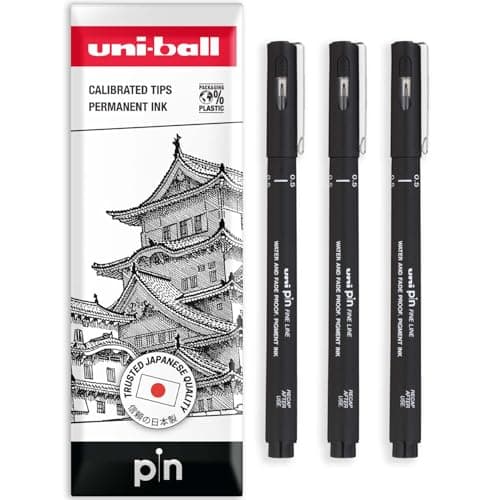 Image of uni-ball PIN Fineliners | Black Fine Tipped Writing Pens | Water & Fade Resistant Ink | Ideal for Sketching, Scrapbooking, Outlining, Art, Technical Drawing | In Envelope (Pack of 3, 0.5mm)