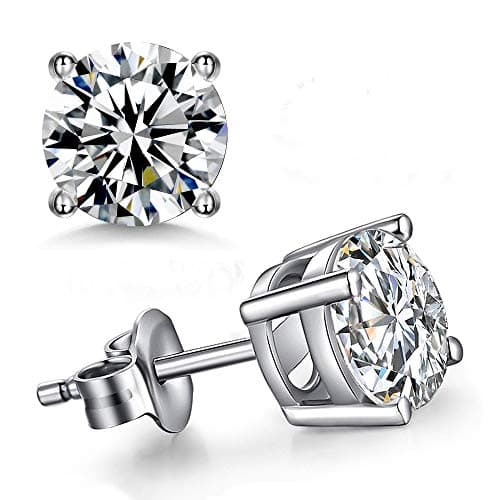 Image of Gulicx 7mm 925 Sterling Sliver Stud Earring for Women, Hypoallergenic 14K White Gold Plated Round CZ Cubic Zirconia Simulated Diamond Unisex Cartilage Stud Earrings, Gift for Women Men Girls Teens