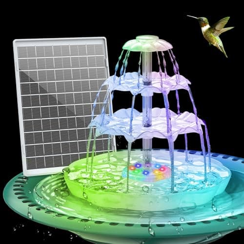 Image of AISITIN 3 Tiered LED Bird Bath Solar Water Fountain with 6.5W Solar Fountain Pump, DIY Solar Pond Fountain for Garden Decoration, Outdoor Bird Feeder, Water Feature