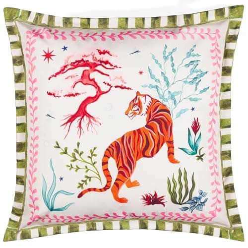 Image of furn. Tiger Dream Polyester Filled Cushion – Reversible Water Resistant Exotic Botanical Tiger Outdoor Decorative Pillow (Multicolour - 50x50cm)