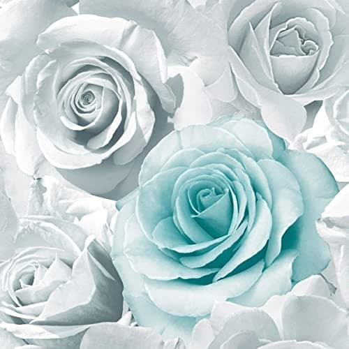 Image of Muriva Madison Glitter Aqua Wallpaper 139523 - Flower Floral Large Roses Blue