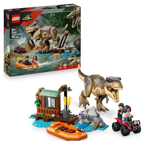 Image of LEGO Jurassic World T. rex River Escape - Interactive Dinosaur Toy - incl. a Dino Figure, Boat Toy, ATV & 2 Minifigures - Gift for 5+ Year Old Boys & Girls - 76975