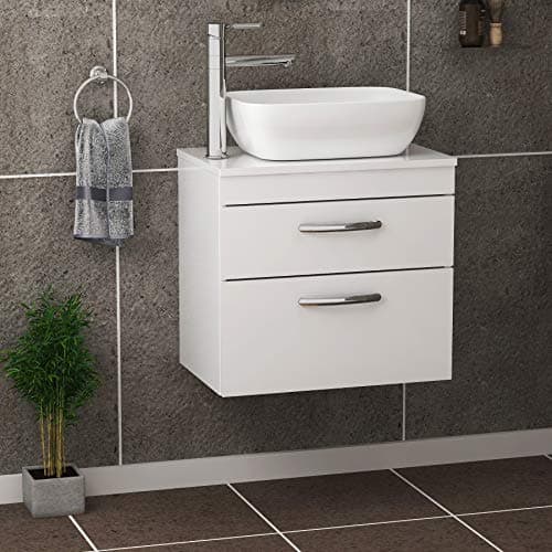 Image of Royal Bathrooms 800mm Gloss White 2-Drawer Wall Hung Countertop Vanity Unit & 455mm Soft Square Basin