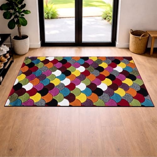 Image of cozily® Medium Pile Jute Rugs for Bedroom, Colourful Rugs for Living Room - 80 x 150 cm, Scales - Washable Area Rug for Lounge, Sitting Room & Bedside