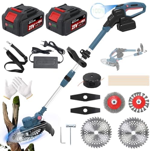 Image of Cordless Strimmer for Makita Battery, 750W Garden Strimmer Cordless with 2 x 4.0Ah 18V Batteries and Charger, 5-in-1 Brushless Electric Grass Trimmer with Weed Brush and Blades(blue)