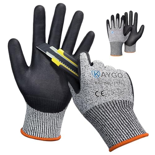 Image of KAYGO Cut Resistant Work Gloves - 2 Pairs, Level C Protection, MicroFoam Nitrile Coated Good Grip Machine Washable, Cut Proof Safety Gloves EN388 4X42C, Ideal for General Purpose, KG21N (Grey, 2XL)