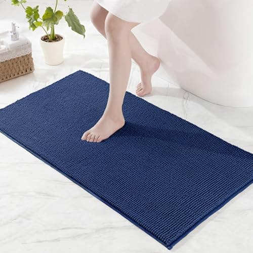 Image of Exclusivo Mezcla Chenille Bath Mat 60 x 90 cm, Extra Soft Non-Slip Absorbent Bathroom Mat, Machine Washable Quick Dry Bath Rugs for Bathroom Floor, Shower, Home Decor, Navy Blue