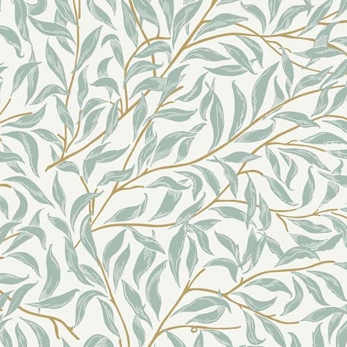 Image of Mounting UP Light Green Willow Leaf Peel and Stick Wallpaper Removable Vinyl Waterproof Contact Self Adhesive Wall Paper for Desk, Kitchen Cabinets, Bathroom, Bedroom Decor 17.3" x 118" L5265-3