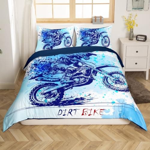 Image of Loussiesd Graffiti Dirt Bike Duvet Cover Set Single Size For Kids Boys Teens Extreme Sports Bedding Set Racing Motocross Rider Comforter Cover with 1 Pillowcase