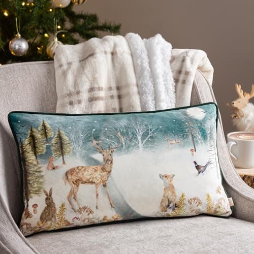 Image of Evans Lichfield Stag Winter Velvet Piped Cushion Cover, 30 x 50 cm
