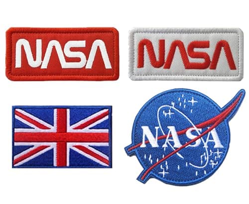 Image of 4 PCS UK and NASA Logo Patch Tactical Emblem Embroidered Badge Applique Hook and Loop Patches for Armband,Pouch,Vest,Hat,Biker,Uniforms,Clothes,Backpack,Jacket,Jeans,Bag