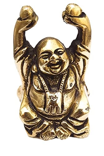 Image of athizay Brass Laughing Buddha Statue – 5.5 cm Antique Gold Finish | Small Sitting Buddha Idol for Home Décor, Desk, or Gifting