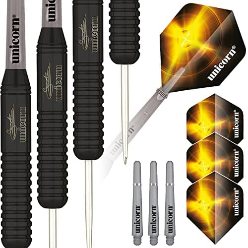 Image of Unicorn Steel Tip Darts Set | Gary 'The Flying Scotsman' Anderson | Brass Barrels with Matt Black Coating | 22 g