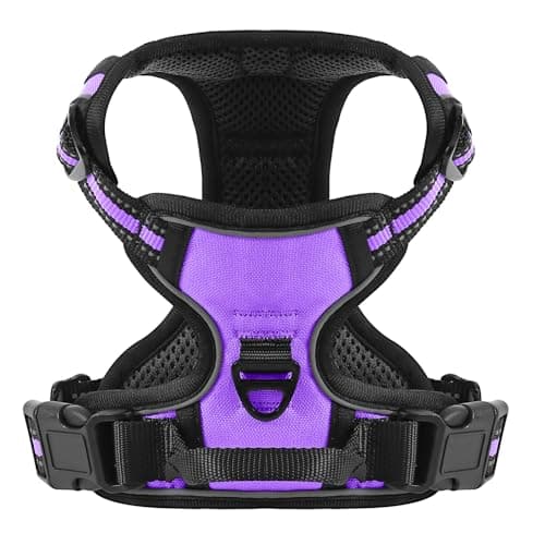 Image of Belababy Dog Harness Small Medium Large No Pull, Adjustable Reflective Front Clip Dog Harness with Easy Control Handle, 2 Metal Rings for Training or Walking, Purple S