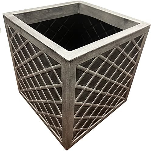 Image of STORM TRADING GROUP Large Garden Flower Pots - Slate & Lazio Effect Trough Square Patio Planters in Pewter Grey (Large Square Lazio, 2 Pack)