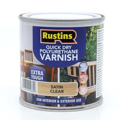 Image of Rustins Quick Drying Polyurethane Satin Clear Varnish, 250ml (8.5 fl oz)