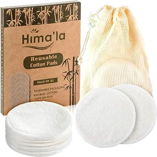 Image of Hima'la 12 Pcs Reusable Makeup Remover Padswith Washable Laundry Bag | Bamboo Reusable Make Up Remover Pads - Eco Friendly Soft & Gentle Reusable Cotton Pads Makeup Remover (Pack of 12)