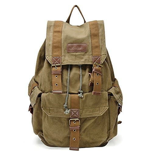 Image of GOOTIUM Canvas Backpack - Vintage Outdoor Rucksack Travel Day Pack, Army Green