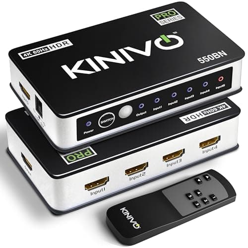 Image of Kinivo HDMI Switch 4K HDR 550BN (5 in 1 Out, 4K 60Hz HDR, HDMI 2.0, High Speed 18Gbps, IR Remote, HDCP) - Compatible with PS5, Xbox, Nintendo Switch, Cable Box